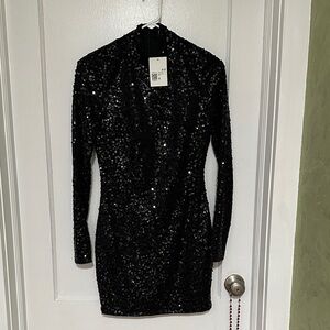 Forever 21 Black Sequin Long Sleeve Dress